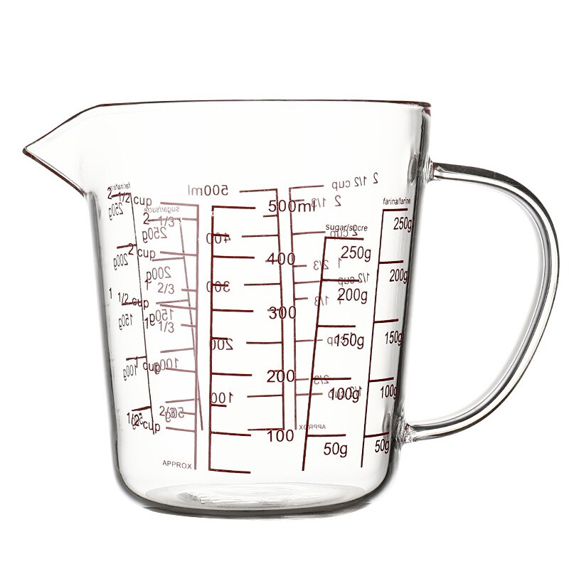250/500ml multifunctionele glazen maatbekers hittebestendige glazen maatbeker maatbeker melkkannetje glazen beker tb: Rood / 500ml