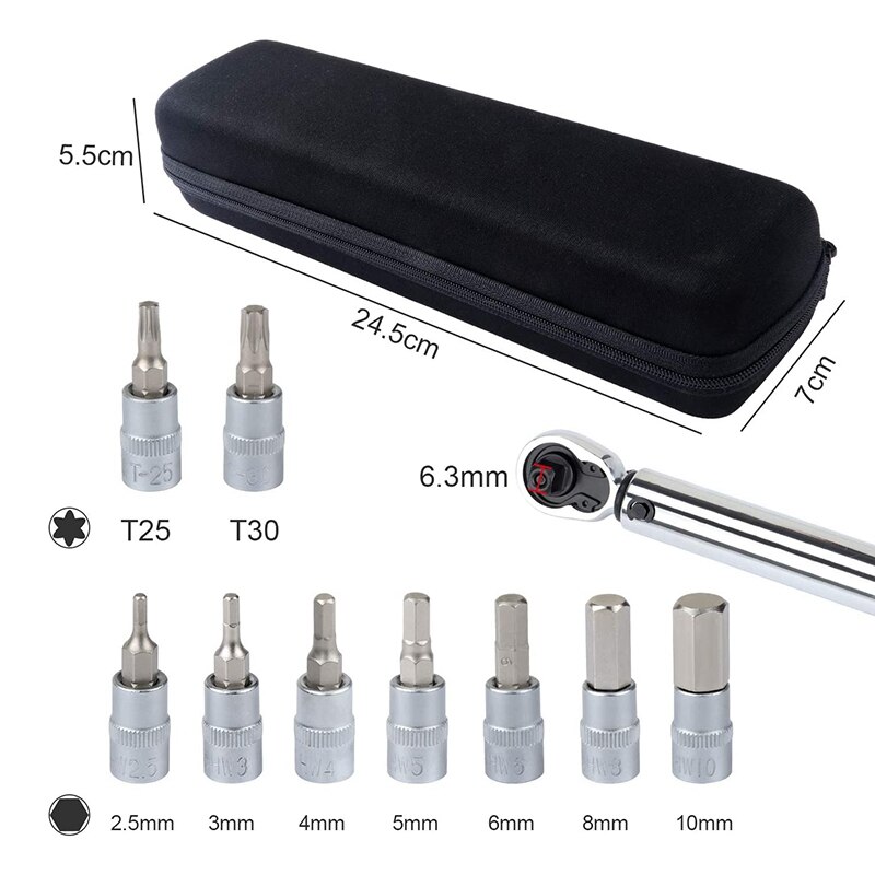 Bicycle Torque Wrench 1/4 Inch Drive Bicycle Torque Wrench Set 1-25 Nm Bicycle Repair Tool Torx and Hexagon Socket Set