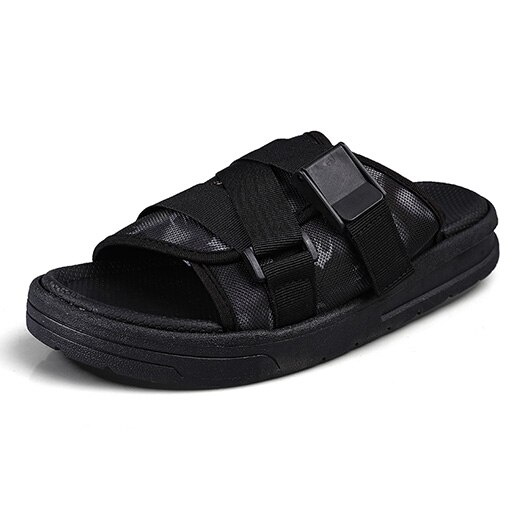 Mesh plus size herresko hjemmesko italienske sandaler strand udendørs native store slip on flot kendt mærke rem slides sommer 45: Sort / 44