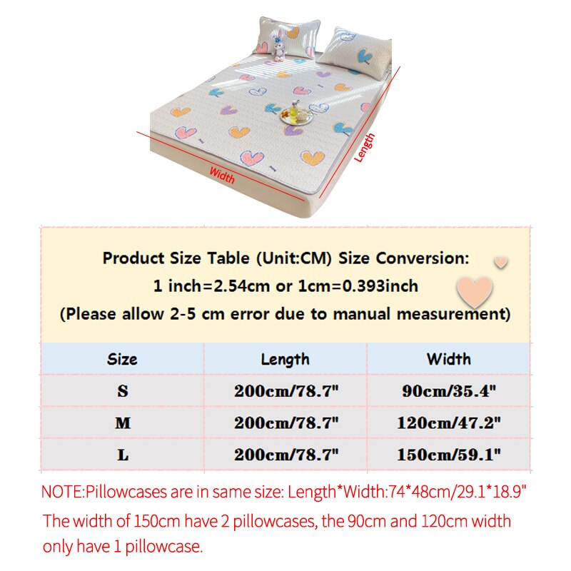 Ins Cute Latex Mattress Cover Set Girly Heart Air Conditioning Soft Mat Foldable Machine Washable Bed Mat Cool Bed Cover