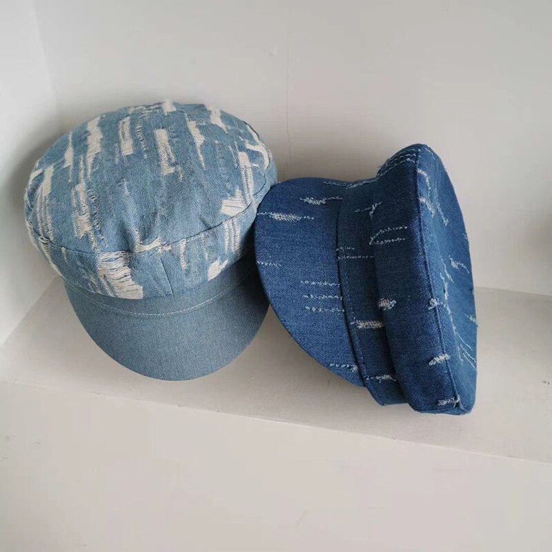 Boina femenina, Otoño Invierno, sombreros para mujeres, señoras, vaquero, rasgado, gorro de marinero, gorra Boina femenina, Gorras Vintage, negro inglés