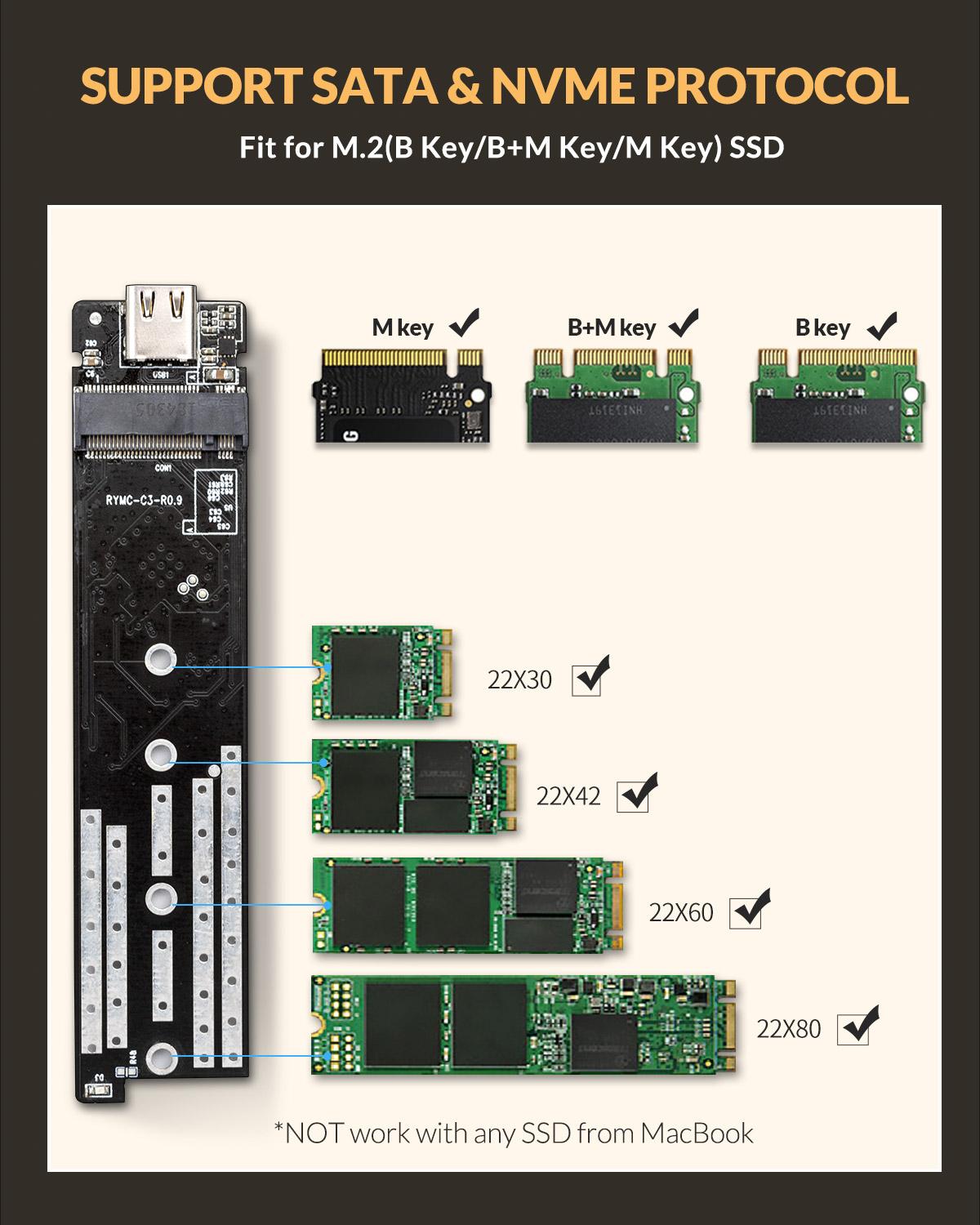 Orico Dual Protocol M.2 Ssd Case Ondersteuning M2 Nvme Ngff Sata Ssd Schijf Voor Pcie M Key B + M key Usb C 10Gbps Harde Schijf Behuizing