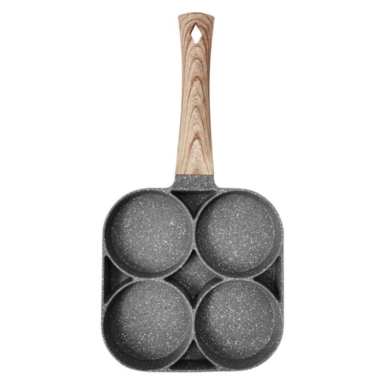 Poêle à omelette 4 trous pour œufs de Burger machine à crêpes jambon manche en bois marmite antiadhésive cuisson petit déjeuner