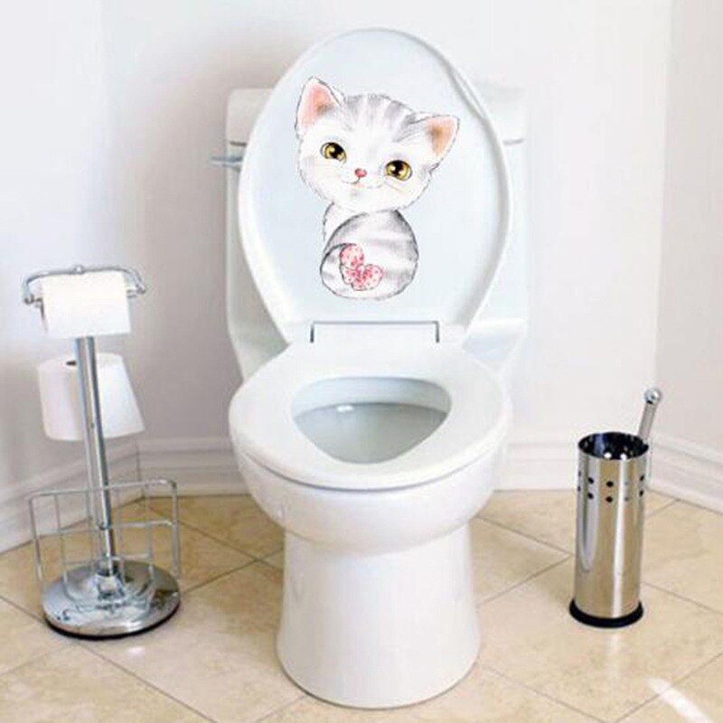 Simulatie Kat Wc Stickers Verwijderbare Muurstickers Waterdichte Zelfklevende Badkamer Stickers Leuke Cartoon Kitten Stickers