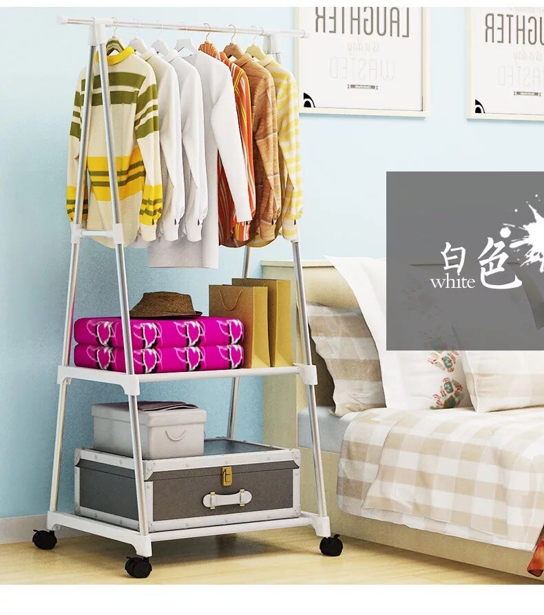 Actionclub Multifunction Perchas Simple Coat Rack Stainless Steel Removable Clothes Hanging Hanger Floor Stand Coat Rack Wheels: White