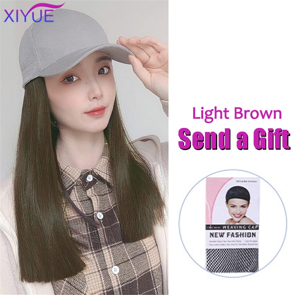 Long Synthetic Baseball Cap Hair Wig Natural Black Cap Hair Extensions Natural Wave Wigs Naturally Connect Hat Wig Adjustable
