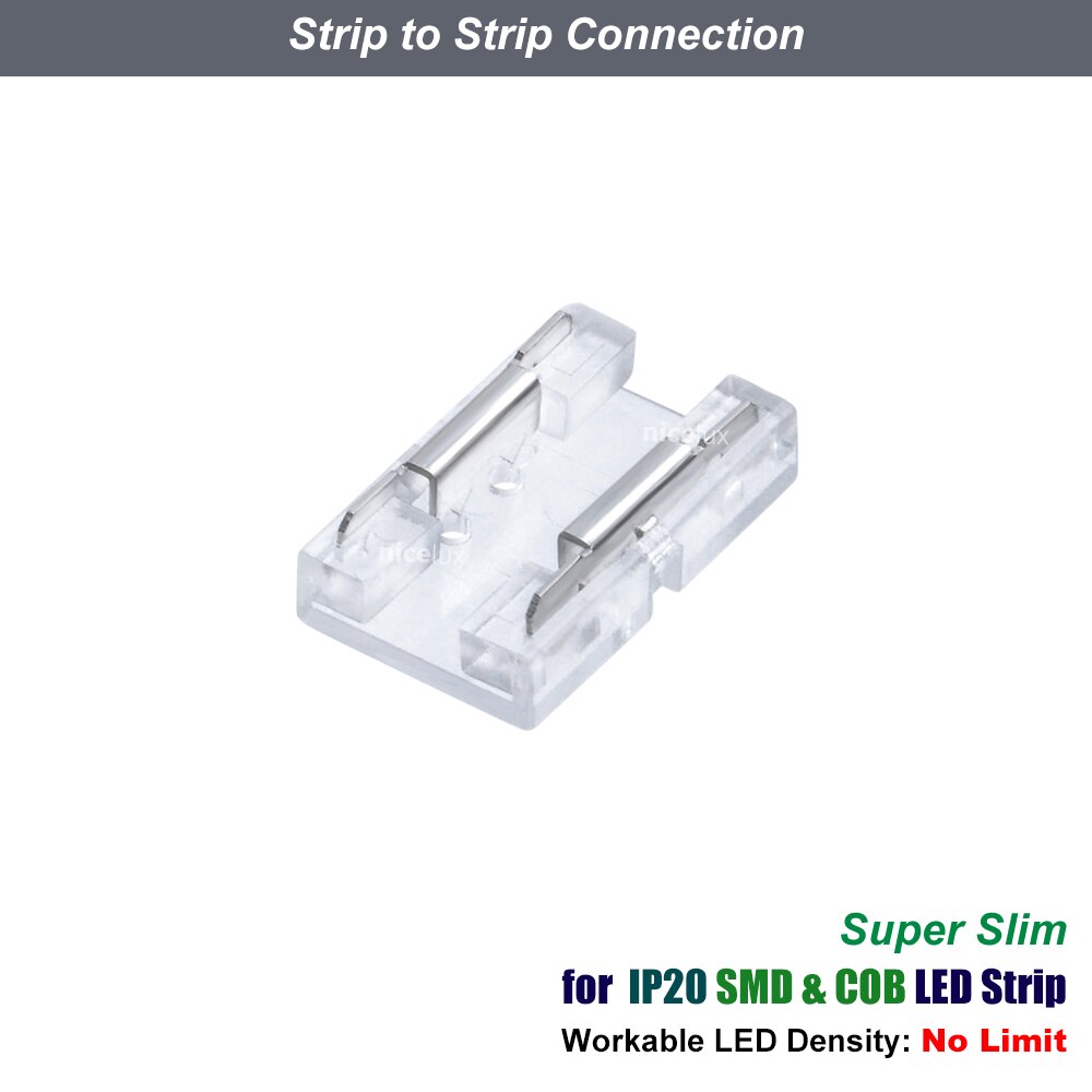 COB LED Strip Connector for IP20 High Density FOB SMD 8mm 10mm 2pin Single Color SMD 144 240 300 LEDs/m Tape Light Connectors: Strip to Strip / 10mm 2pin IP20