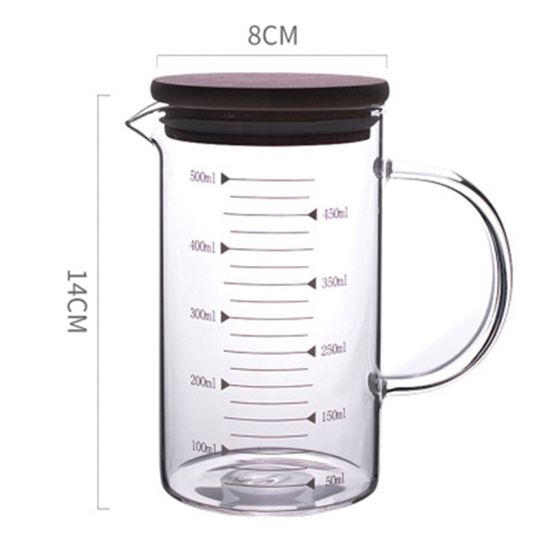 Copos de medição de vidro transparente resistente ao calor cozinha suco de leite café copo de vidro graduado escala cozinhar acessórios de cozimento: 500ml with lid