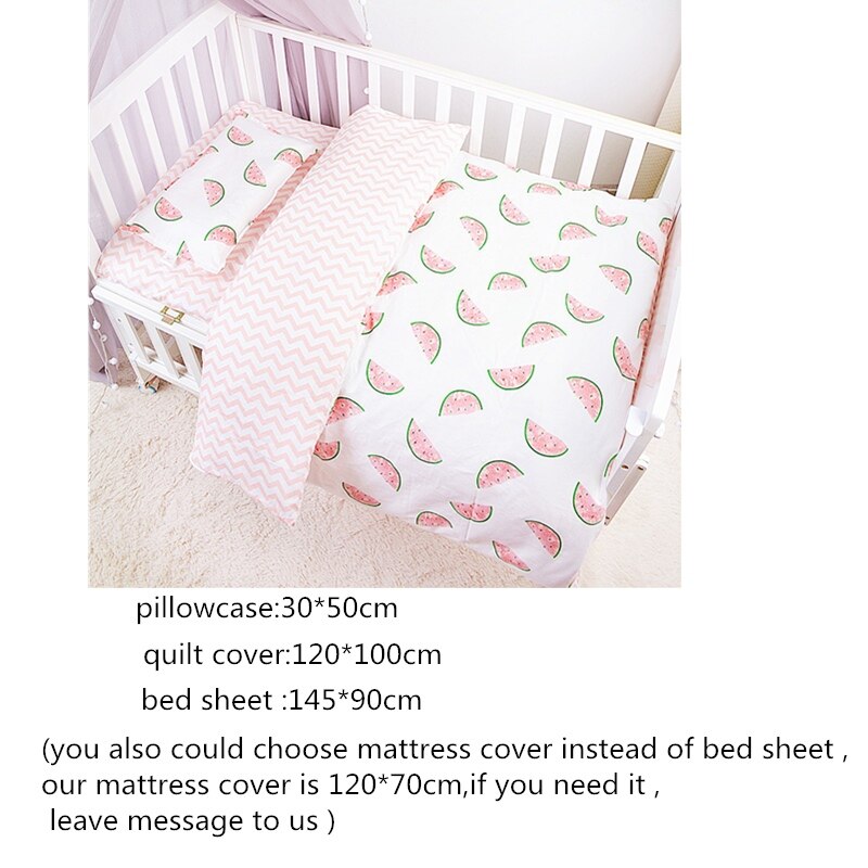 3pcs/set All Cotton Baby Bedding Set Newborns Crib Bedding Baby Boys Girls Bed Linens Kit Quilt Cover Fitted Sheet Pillowcase: watermelon