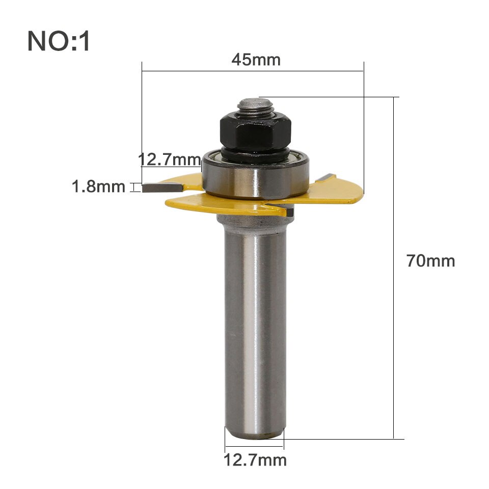 Toupie à tige de 1/2 "Biscuit à tige de 12mm, assemblage à fente Joint, outil de coupe du bois, mèches de toupie pour le travail du bois 1 pièce: NO1 / 12mm shank
