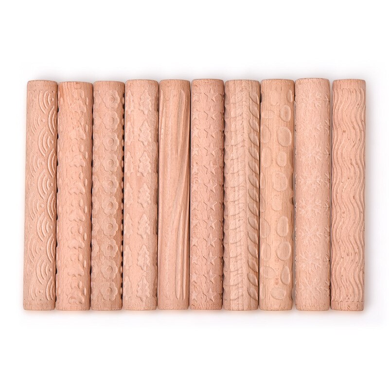 Aardewerk Gereedschap Houten Textuur Modder Roll Embossing Stick Patroon Rolling Modder Stok Klei Board Printing Textuur Houten Stok
