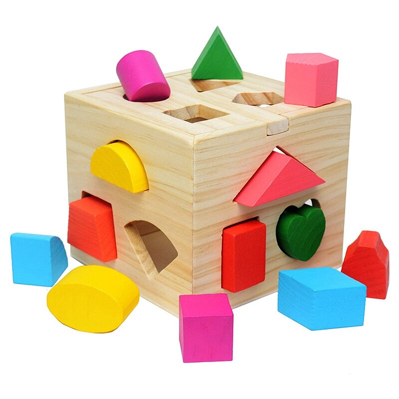 Shape Classification Square Toy with 13 Wooden Blocks, Color Classification Game for Children, Learning Toys