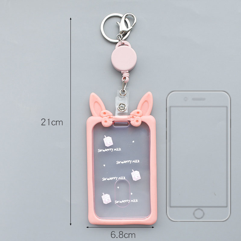 Leuke Ear Intrekbare Kaarthouder Piggy Melk Fles Student Bus Kaarthouder Pass Cover Sleutelhanger Badge Card Case Opbergtas