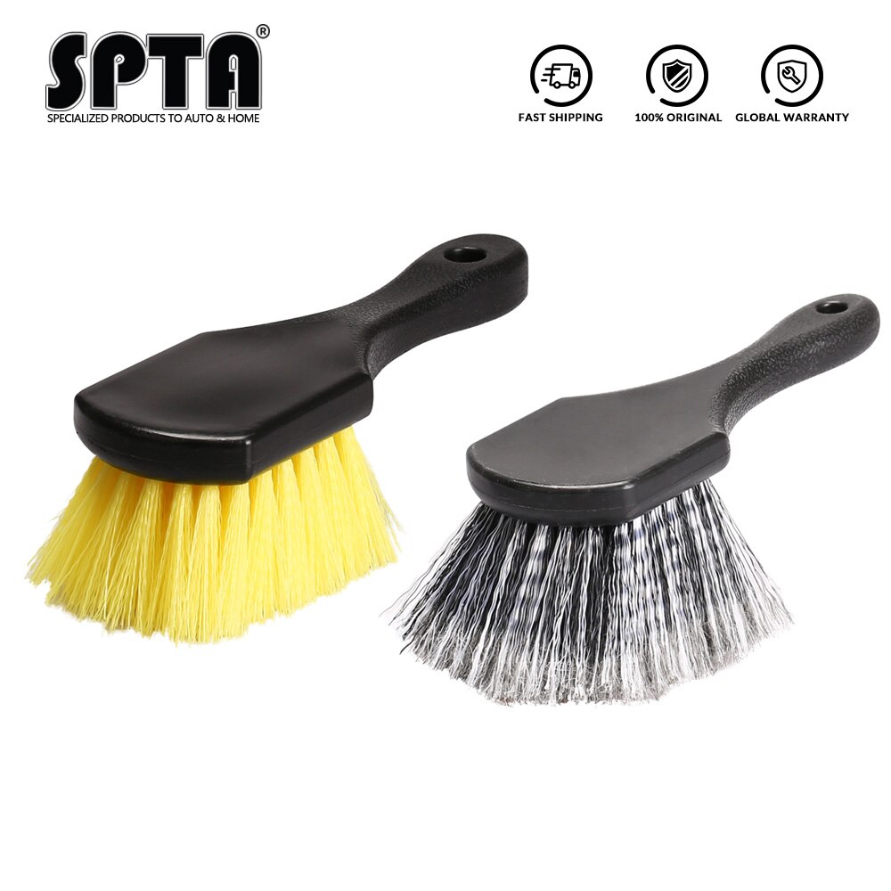 SPTA Car Beauty Hub Brush Short Handle Tire Cleaning Brush Car Wheel Rim Cleaning Tools Handheld Hard Nylon Bristlets Rim Brush: 2Pcs Mix Brush Set