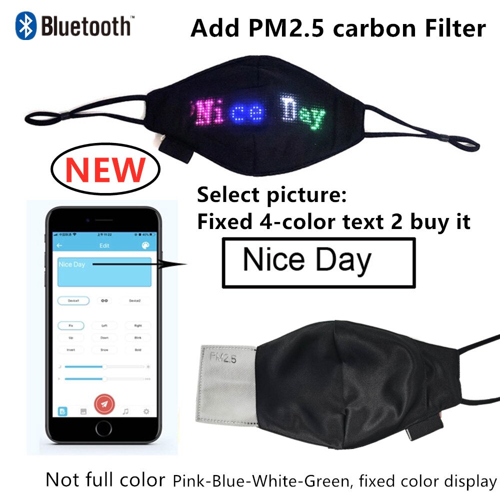 Bluetooth Programmable Led Face Mask Luminous Scrolling Message Display Board Men and Women Carnival Music Party Christmas: Fixed 4 color