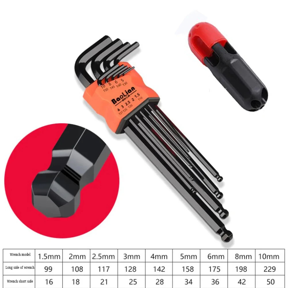 Juego de 9 Uds de llaves hexagonales, herramienta de llave Allen, llave cuadrada Torx, extremo de bola larga Hexagonal interior, llave L de 1,5 - 10mm con mango en T: YELLOW