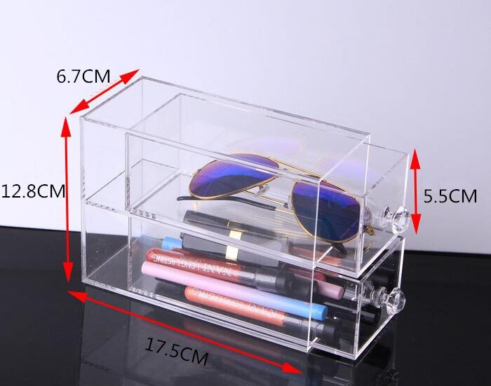 Flerlags akryl læbestift makeup skuffe holder kuffert kosmetik opbevaring makeup briller organizer neglelak display stand stativ: 2 lag