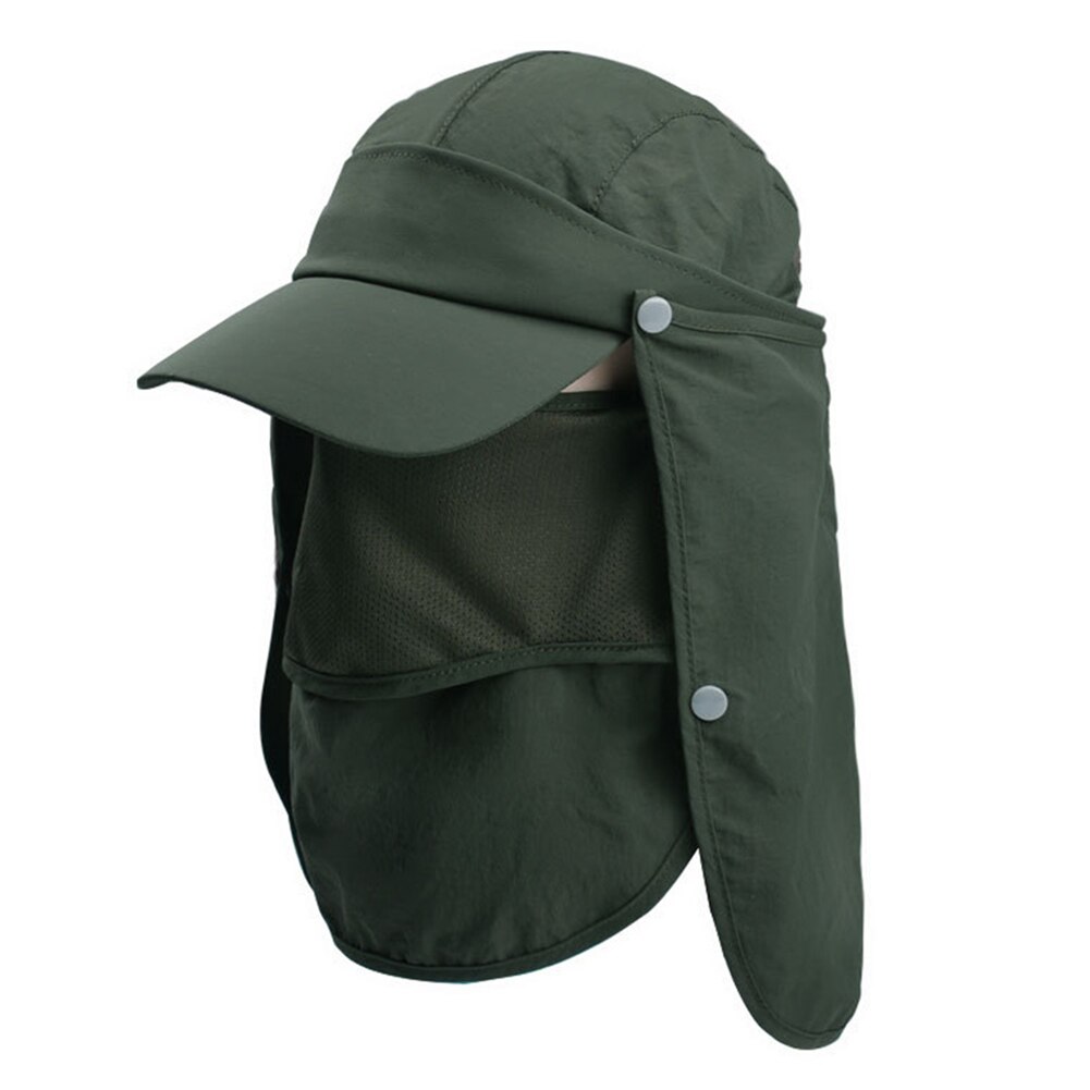 Ademend Zonnebrandcrème Hoed Vissen Hoed met Afneembare Hals Gezicht Flap Cover Cap voor Man Vrouwen Wandelen Bescherming Zonnehoed: Army Green