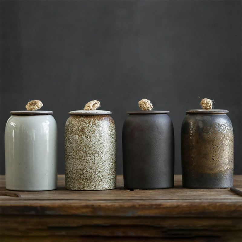 Japanese Ceramic Tea Caddies Coarse Pottery Moisture-proof Tea Canisters Sealed Storage Jar Food Container Retro Pu&#39;er Tea Box