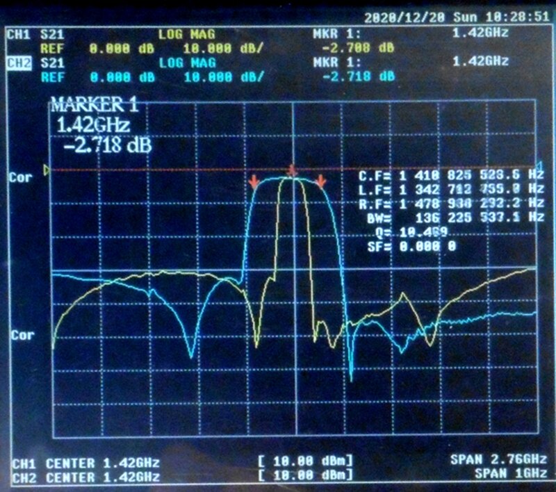 1420MHz SAW bandpass filter for radio astronomy, 80MHz bandwidth, SMA interface