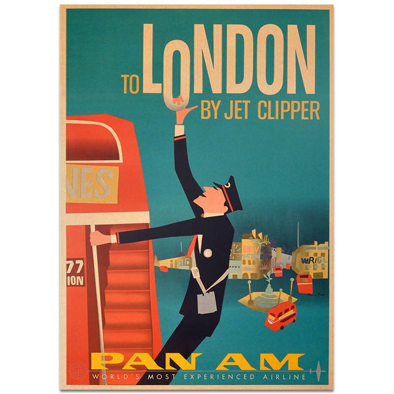 London city rejseplakat håndmalet turistattraktioner vintage kraftpapir pub cafe soveværelse boligindretning wallsticker 42 x 30cm: Tcity 146