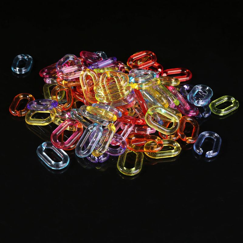Chaîne en acrylique pour perroquet, 100 pièces/paquet, jouet en plastique pour oiseau, chaîne support à maillons ouverts, Clips pour perroquets, crochets, jouets à monter soi-même