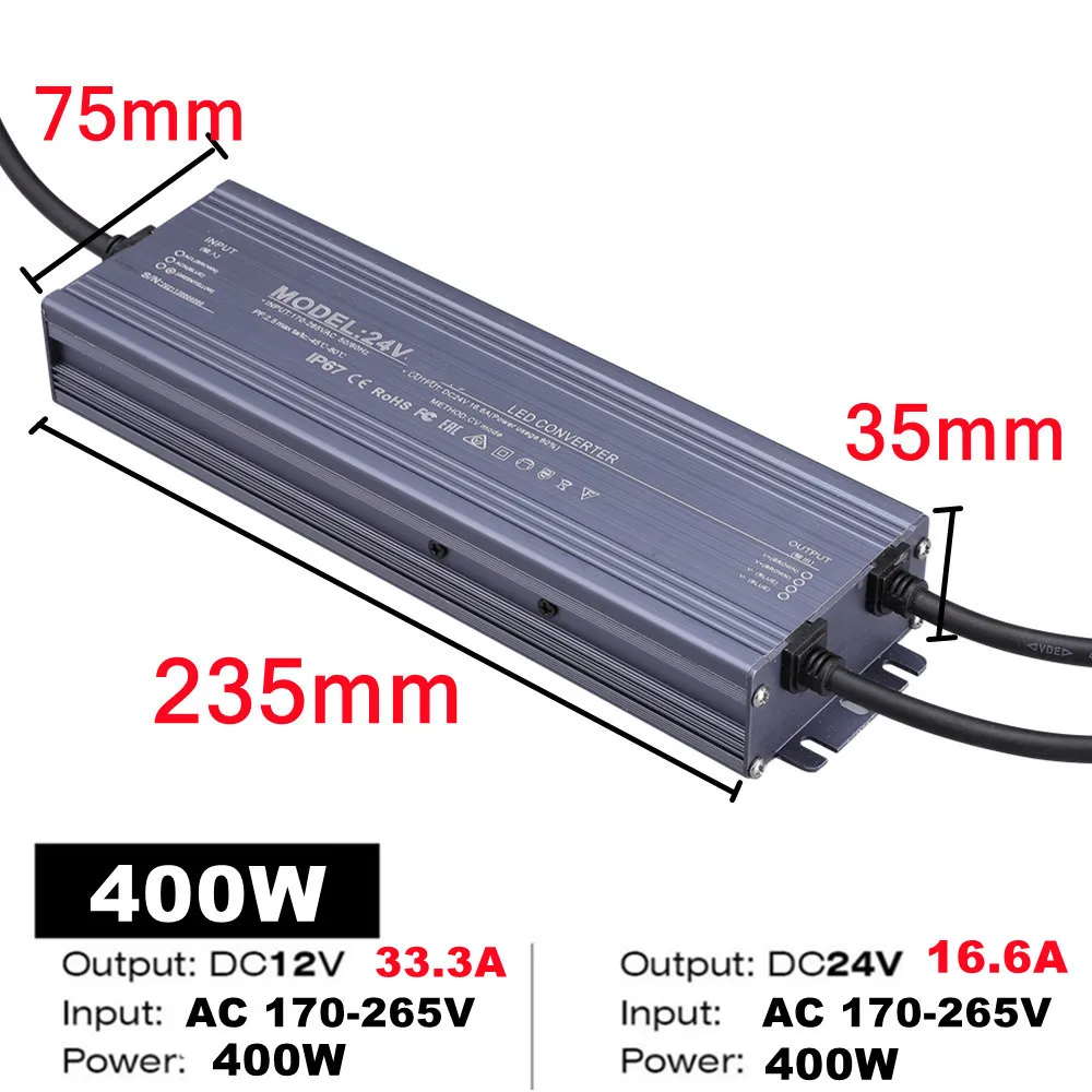 Waterproof Power Supply IP67 IP68 Lighting Transformer AC220V To DC 12V 24V LED Driver 100W 200W 300W 400W 500W Outdoor Adapter: PURPLE / 24V