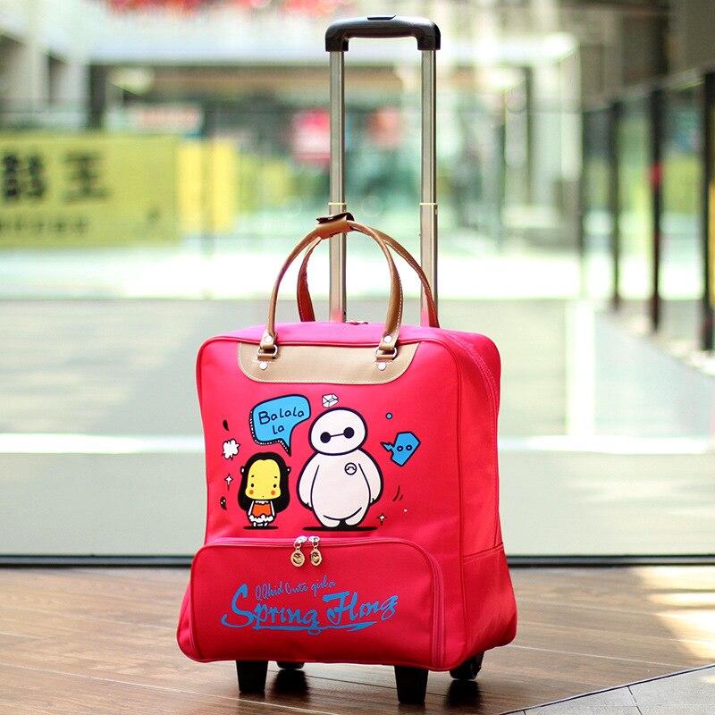 Women Trolley Luggage Rolling Suitcase Travel Hand Tie Rod Suit Casual Rolling Case Travel Bag Wheels Luggage Suitcase: Rose red-L-2