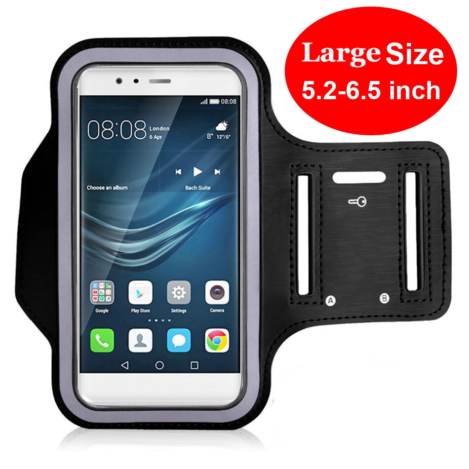 Waterdichte Gym Sport Running Armband Voor Iphone 11 Pro Max 8 7 6 6 S 8 Plus X Xs Max xr Samsung Telefoon Case Cover Holder Armband: Large Size (Black)