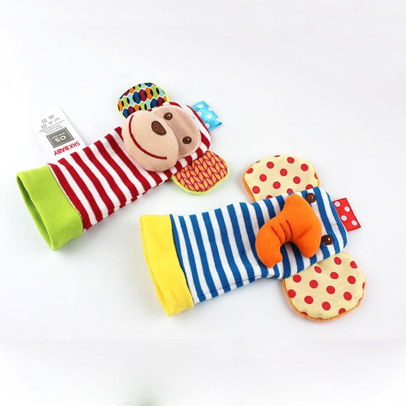 4 STKS/PARTIJ Baby Speelgoed Babyrammelaars Speelgoed Dier Sokken Polsband Met Rammelaar Voet Sokken Bug Polsband WJ315