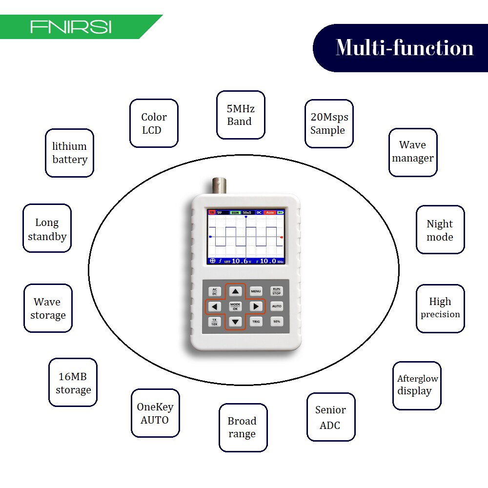DSO FNIRSI PRO Handheld Oscilloscope 5MHz Bandwidth 20MSps Sampling Rate Digital Oscilloscope 2.4inch TFT LCD Display