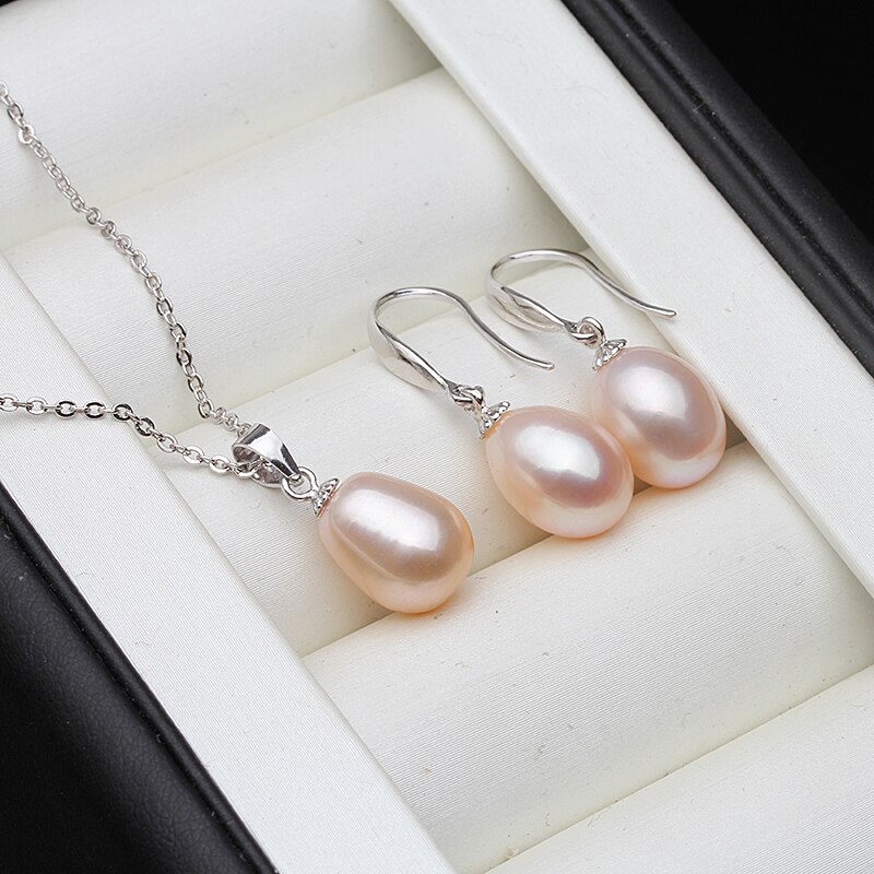 Pearl Jewelry Set Multi colour Freshwater Pearl Necklace Earrings 925 Sterling Silver Jewelry Set For Women: pink pearl set