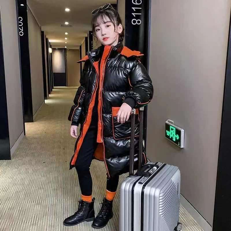 Menina crianças jaqueta de inverno trajes de natal para crianças roupas meninas meninos preto snowsuit outerwear casacos longo parka neve wear
