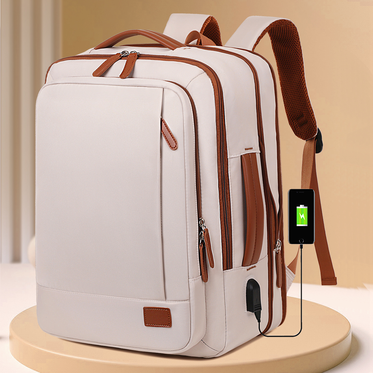 The Unisex Backpack for Short-Distance Business Trips, Lightweight Travel Bag, Computer School Bag Storage Bag Combination: Beige