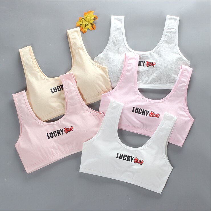 Lucky Bow cute top Light color Vest Bra underwear bottoming Girls under clothes teenager braces children soft cotton