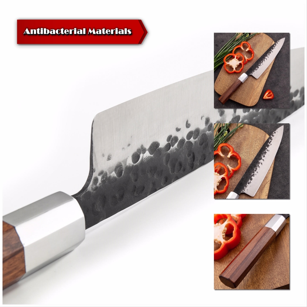 Håndlavet kokkniv japanske køkkenknive højt kulstofstål gyuto pro skive madlavningsværktøjer afrikansk træ håndtagskasse