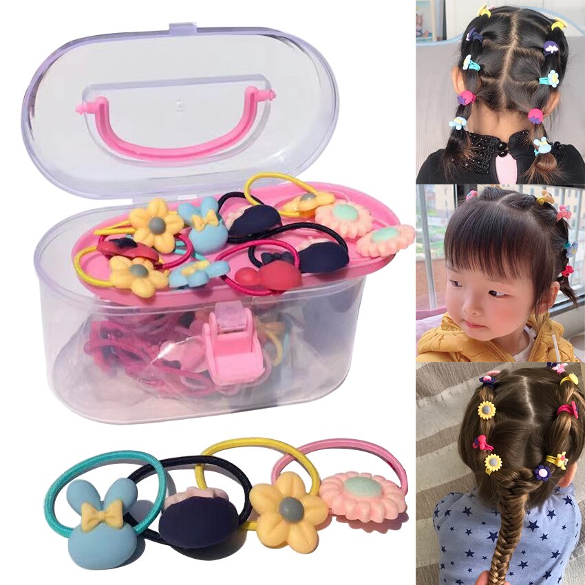 20/40Pcs Meisjes Haaraccessoires Geschenkdoos Elastische Haarbanden Bloem Clip Bows Hoofdband Haarband Leuke haarbanden Voor Kinderen