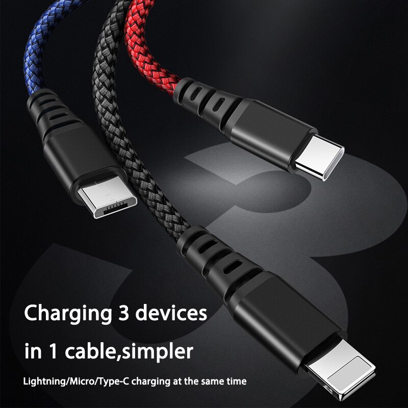 Mcdodo 3 in 1 USB Cable 3A Micro USB Type C Cable for iPhone 11 Pro XR XS Max 7 Huawei Xiaomi Samsung Fast Charging Cable 4 in 1