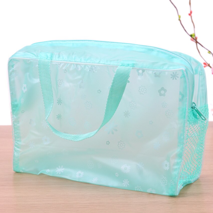 5 Kleuren Make Up Bag Organizer Toilettas Baden Opbergtas Vrouwen Waterdichte Transparante Bloemen Pvc Reizen Cosmetische Tas: green