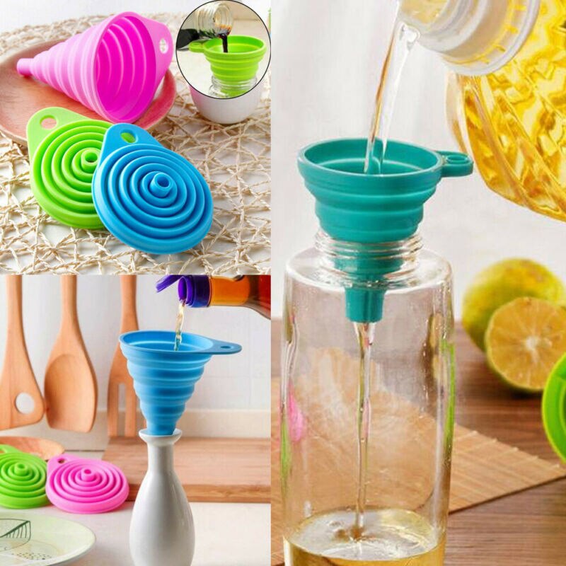 Collapsible Silicone Funnel Foldable Heat Resistant Practical Kitchen Hopper Funnels Mini Colanders Strainers Funnels