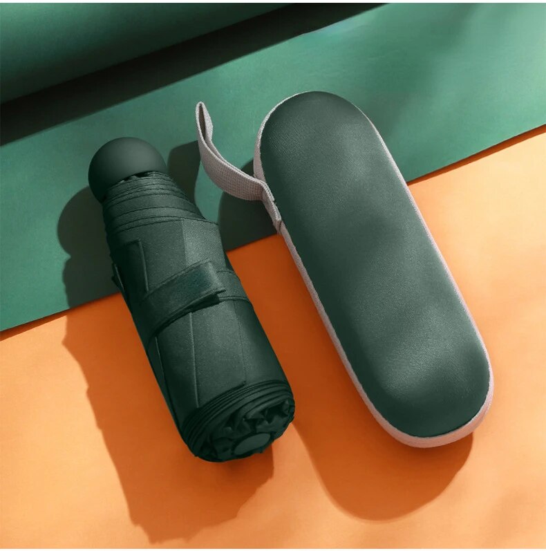Kapsel Regenschirm klein und tragbar einfarbig Sonnenschirm für Frauen und Regen Dual-Use-Schutz: green