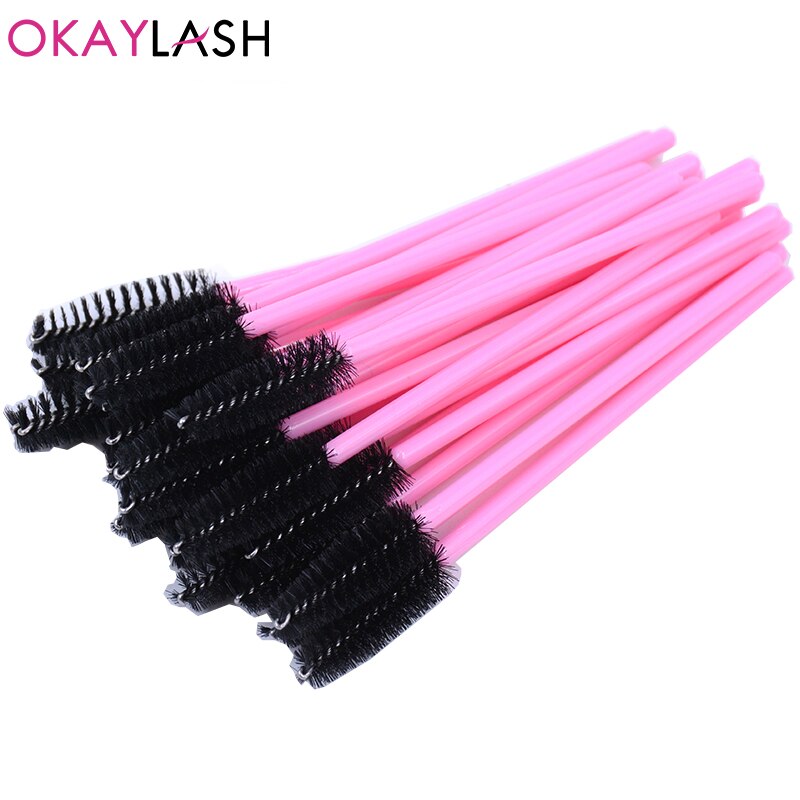 Okaylash 25 st/lot engångsfärgad ögonfransborste guldrosa grön mascara trollstavar applikatorer ögonfransar curling kam make up: Rosa mörk