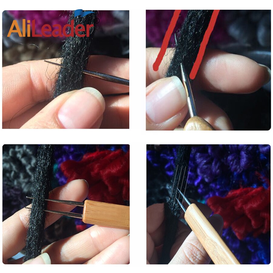Alileader 1 st 0.5mm 0.75mm dreadlock virknål med stjärtsnöre 1/2/3 huvuden krok för att göra virkade flätor hår