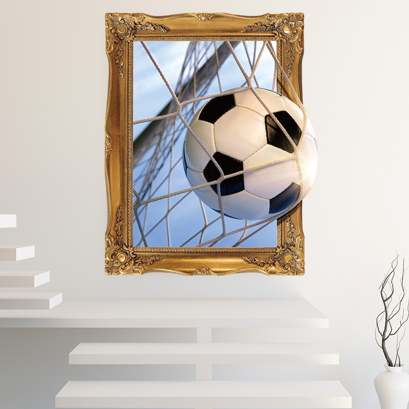 False window 3D score a goal Football wall sticker living room background sports home decoration mural stickers decals wallpaper