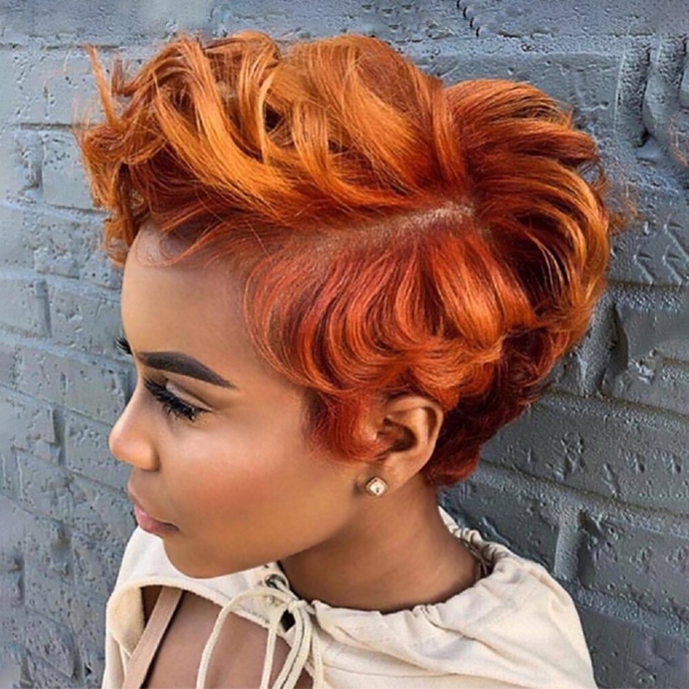 Pixie Cut Synthetic Wigs Short Black Yellow Wine Orange Wigs Natural Looking Heat Resistant Hair Wigs For Black Women: orange