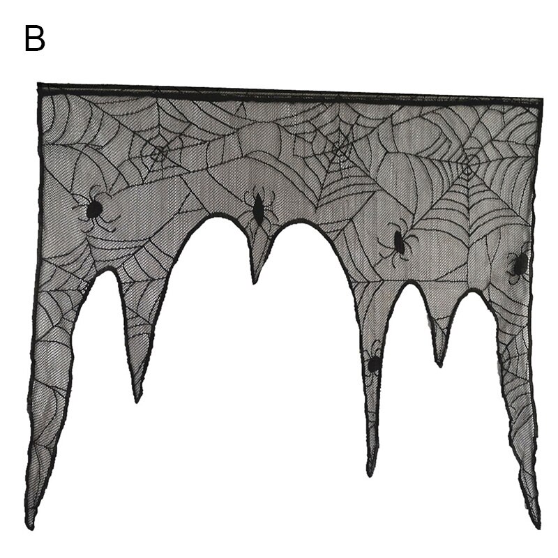 Gordijn raam schoorsteenmantel doek halloween decoratie kant zwart spinnenweb vleermuizen kachel handdoek voor feest  js22: B