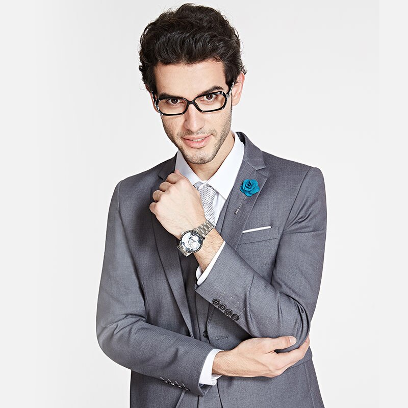 3 Pieces Sets / Men's Business Casual Slim Fit Suit Blazers Groom Wedding Dress One Button Suits Jacket+pant+vest Trousers Coat: grey / S