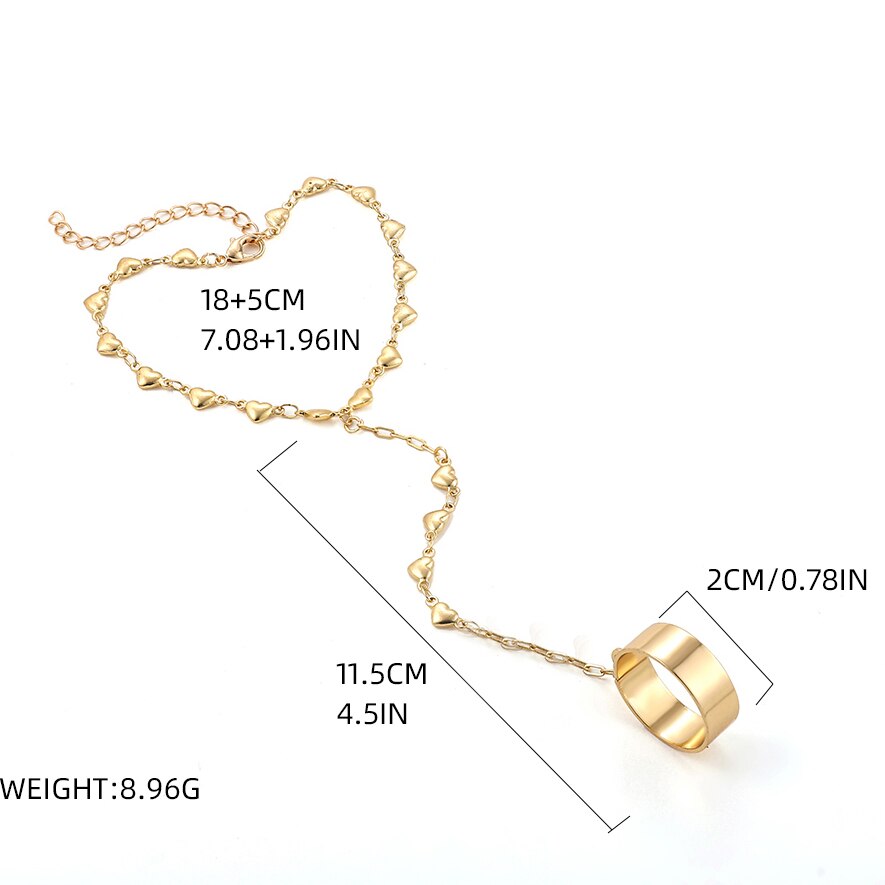 Gold Farbe Herz Charme Hand Harness Armbänder für Frauen Minimalistischen Kette Anschluss Finger Ring Armband &amp; Armreif Kreative Schmuck