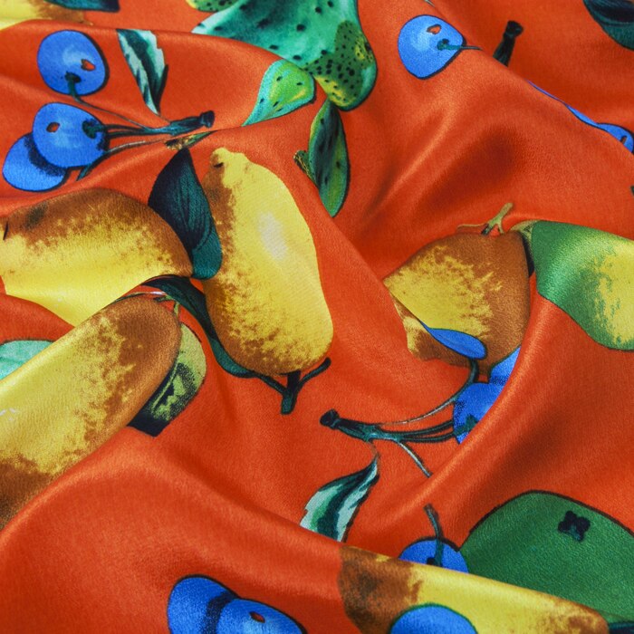 Tela de seda estampada con frutas, 115 cm, 12mm, tela de seda china de crepé, tela de vestido transpirable de verano,
