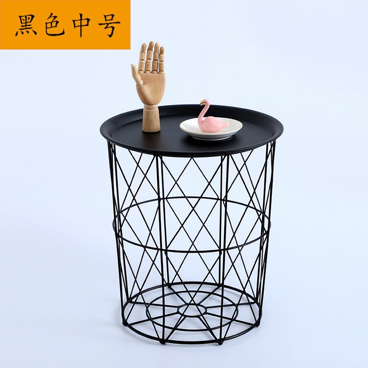 Nordic modern gold Iron wire metal storage basket side table black: Black Medium